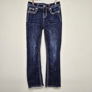 Miss Me Chloe Boot Jeans Women 27 Hemmed Dark Wash Embellished Western Y2K Bling